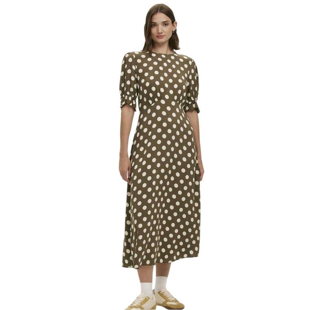 Finery Womens/Ladies Mela Polka Dot Crew Neck Midi Dress / Dark Khaki